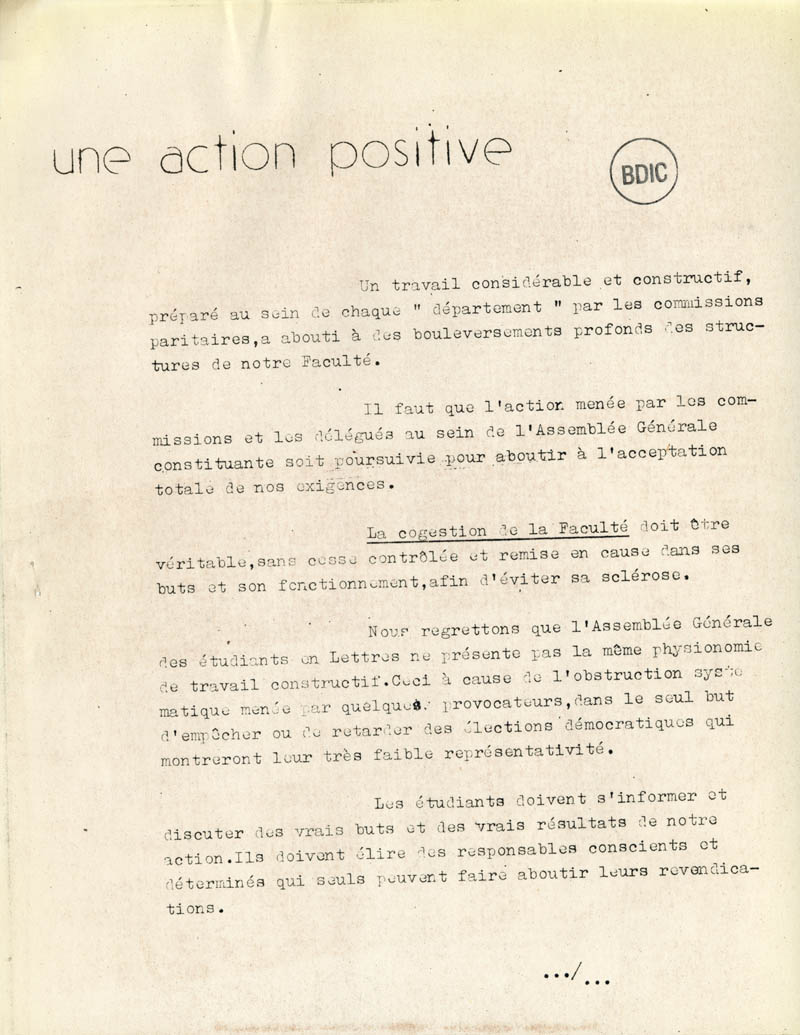 Une action positive de la FGDS - Union des étudiants en lettres de Lille